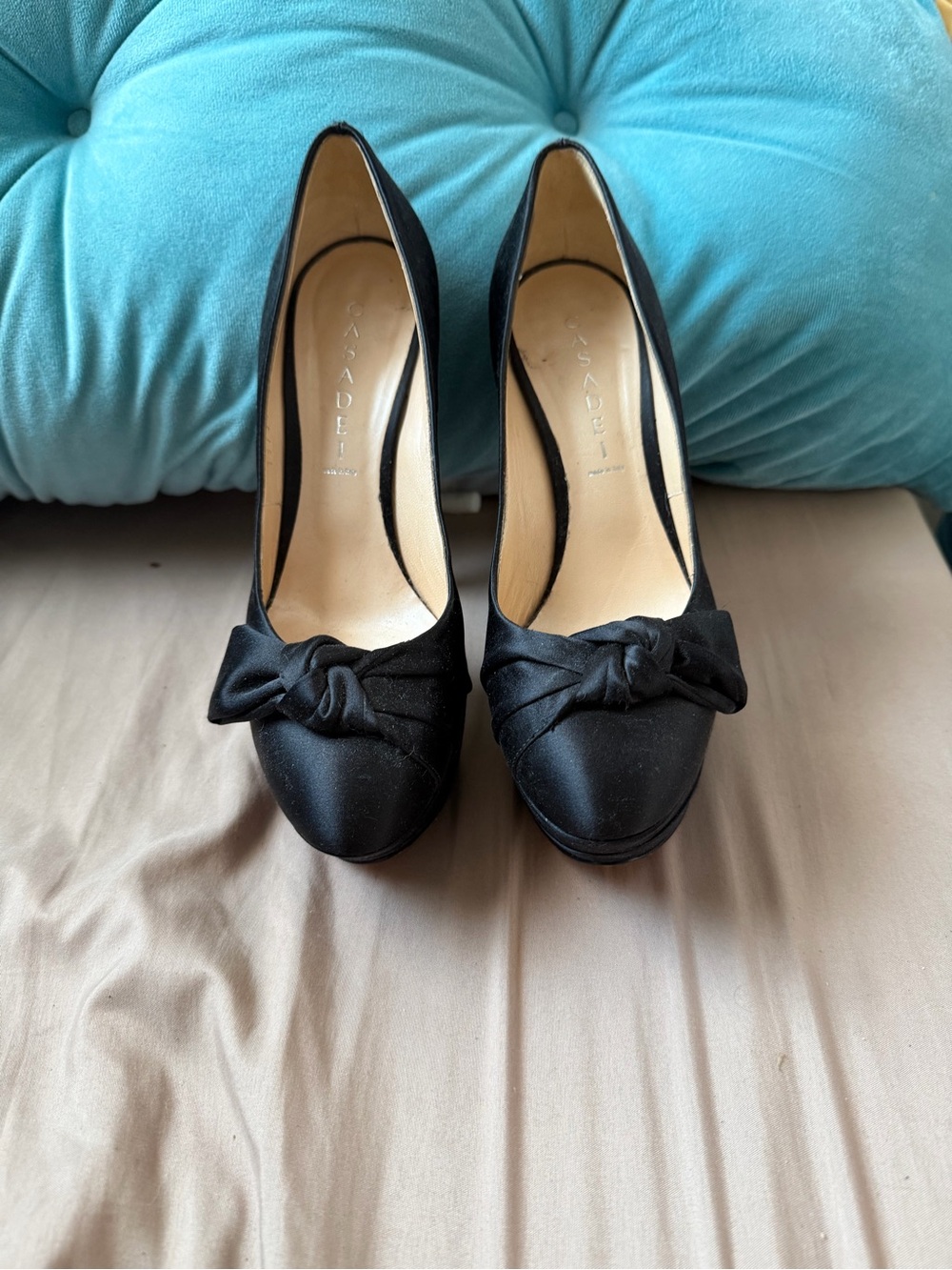 Casadei Black Satin Knot-Accent Women's Pumps